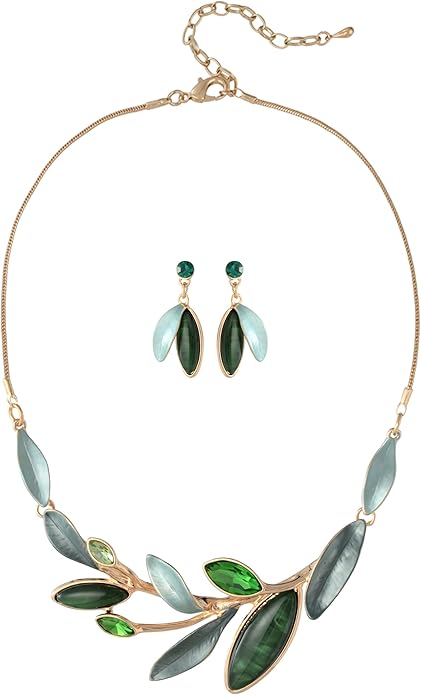 Vintage Chunky Statement Jewelry Set Retro Leaf Floral Geometric Bohemian Boho Bib Necklace Earring Set Fashion Costume Jewelry for Women Girls Wedding Party Prom Unique Gift