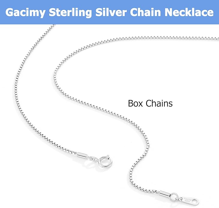 Gacimy 925 Sterling Silver Box Chain Necklace for Women, 0.8MM 1.0MM 1.2MM 1.5MM 1.7MM 2.0MM Width