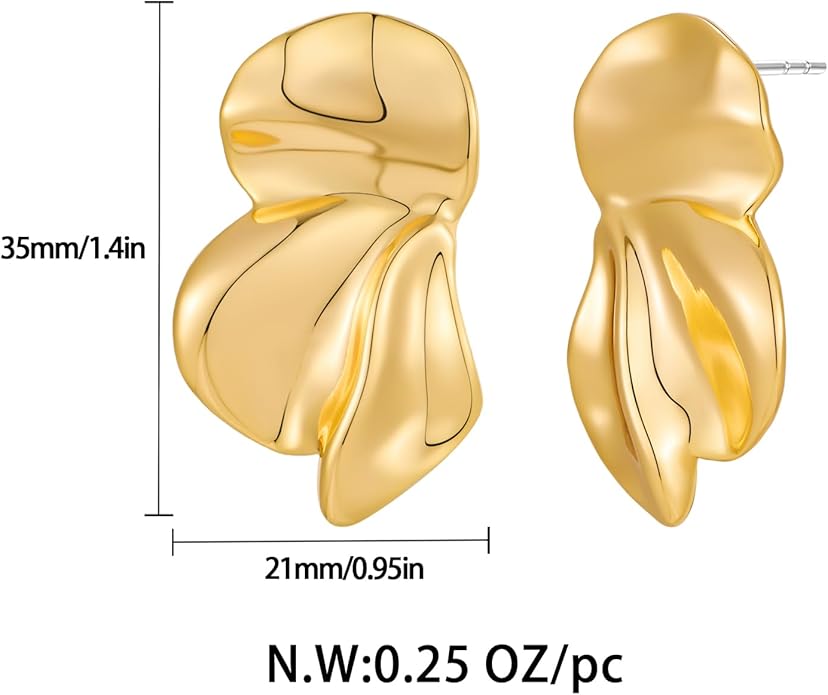 Chunky Gold Statement Earrings For Women Gold Plated Sectored Flower Leaf Shell Angel Wing Earrings Large Stud Earrings Hypoallergenic Earrings