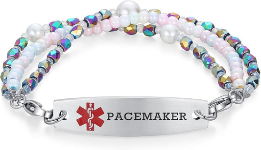 mnmoom 7.5 inch interchangeable Medical id bracelets for Women beads Medical alert bracelets with customize engraving
