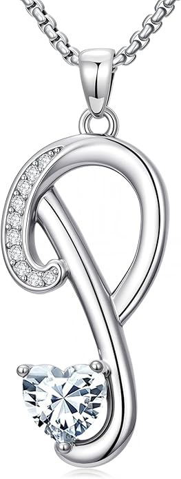 Christmas Gifts for Women Alphabet A to Z Initial Birthstone Pendant Necklaces for Women - 18k White Gold Plated Personalized Name Jewelry Valentine Mothers Day Birthday Gifts for Women Her Girlfriend