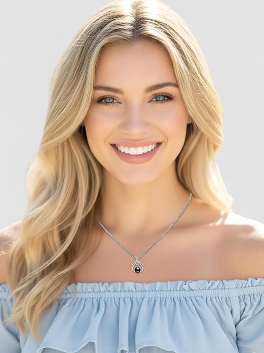 KANNSOAR Tahitian Black Pearl 18K White Gold Plated Sterling Silver Heart/Infinity/Four Leaf Clover Pendant Necklace Jewelry Gifts for Women Wife Mom Girlfriend Wedding Birthday Anniversary Christmas