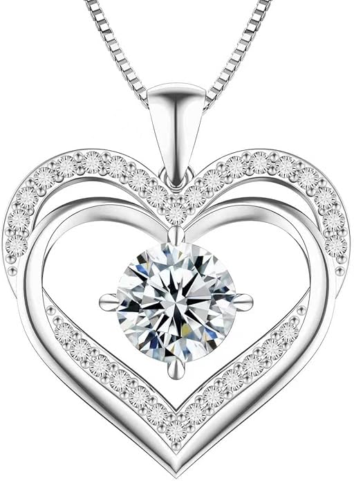 Moissanite Necklace for Women, 1–3 Carat Double Heart Pendant in 925 Sterling Silver, Romantic Love Necklace Gift for Wife or Mom, Anniversary Birthday Mother’s Day Jewelry