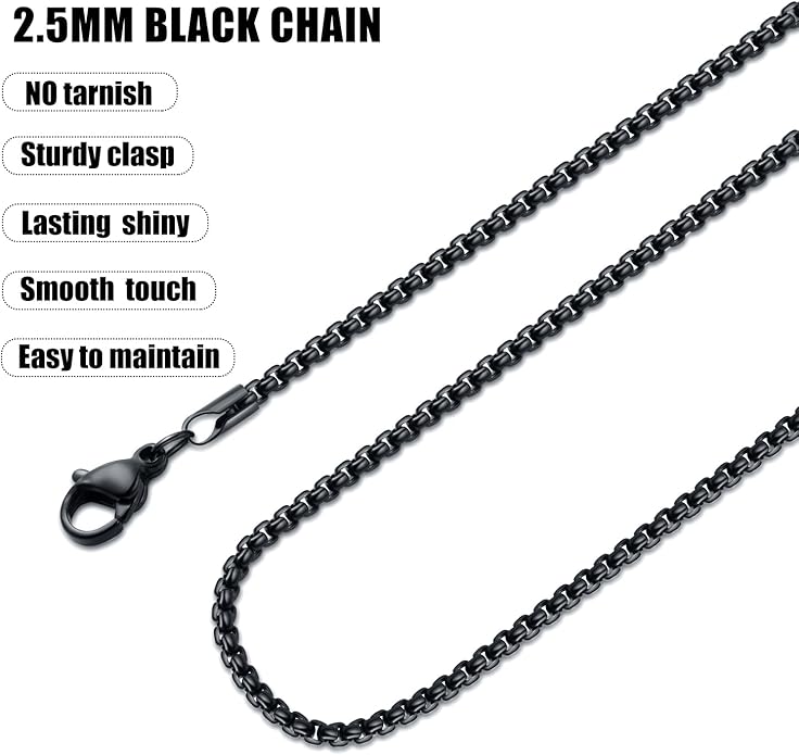 Fiusem Box Chain for Men, Silver Tone/14K Gold Plated/Black Stainless Steel Necklace for Men and Women, Width 2/2.5/3/4/5mm, Length 18-28 Inches