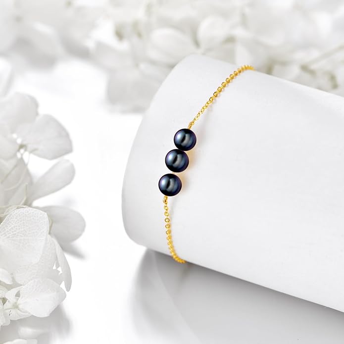 KECHO 14K Real Gold Freshwater Cultured Pearl Bracelet 14K Solid Gold Jewelry Anniversary Birthday Gift for Women