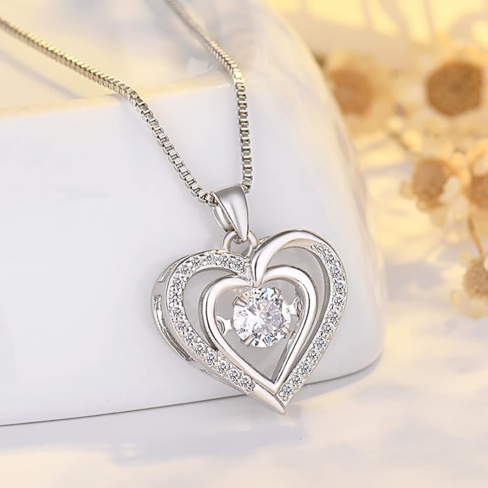 Heart Pendant Necklaces for Women 14K Rose Gold Plated with Birthstone Zirconia,Christmas Birthday Anniversary Jewelry Gift for Women Wife Her 18+2 inch