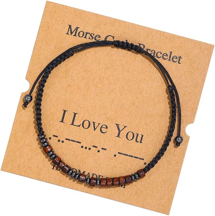 RINTOLER Morse Code Bracelets for Women Men Gifts for Her Best Friend Funny Inspirational Bracelets for Women Jewelry Adjustable Silk Beaded Wrap Bracelet