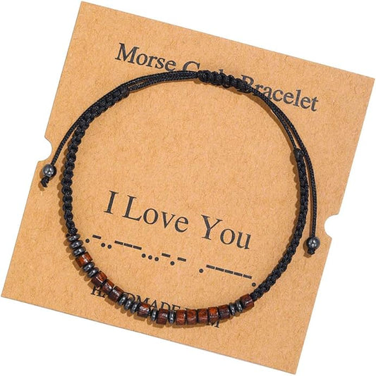 RINTOLER Morse Code Bracelets for Women Men Gifts for Her Best Friend Funny Inspirational Bracelets for Women Jewelry Adjustable Silk Beaded Wrap Bracelet