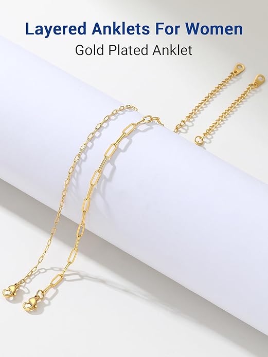 PROSTEEL Stainless Steel Chain Anklets for Women, Silver/Gold Tone, Ankle Bracelets Hypoallergenic, 8-10.5 Inch Adjustable, Come with Box