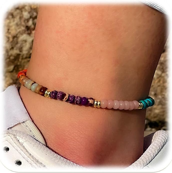 Natural Stone Beaded Anklets Bracelets for Women Handmade Beaded Anklet Bracelet Waterproof Boho Beads Ankle Bracelet Adjustable Summer Jewelry