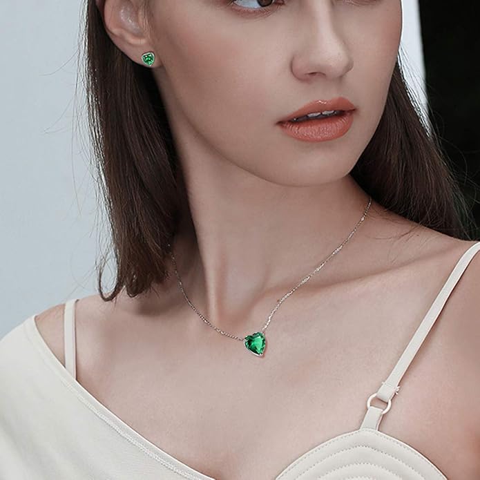 Aurora Tears 925 Sterling Silver 12 Birthstone Hearts Jewelry Women Crystal Wedding/Engagement/Bridal Heart Necklace/Earring/Ring/Bracelet Sets Jewellery