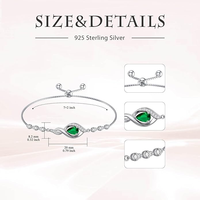 Christmas Gifts Birthstone Bracelet for Women 925 Sterling Silver Infinity Love Jewelry Birthday Gifts for Women Mom Wife Girlfriend