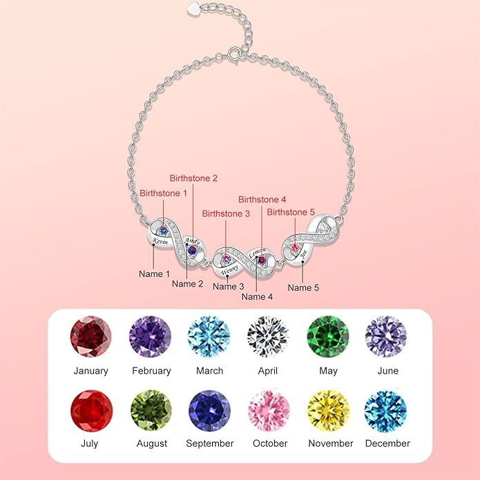 BABOOM Custom Mother Bracelet With 1-8 Birthstones Personalized Infinity Name Bracelet Engraved Birthstone Bracelets Gifts For Women Mother Daughter Wife
