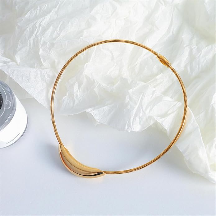 Stailess Steel Metal Curved Bar Tube Choker Necklace For Women,Statement Chunky Snake Chain Horizontal Round Tube Jewelry Necklace