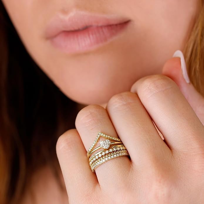 FAXHION Gold Rings for Women Non Tarnish, 14k Gold Plated Stacking Cubic Zirconia Thumb Ring Set, Dainty Gold Knuckle Women Rings Set Size 5 6 7 8 9 10