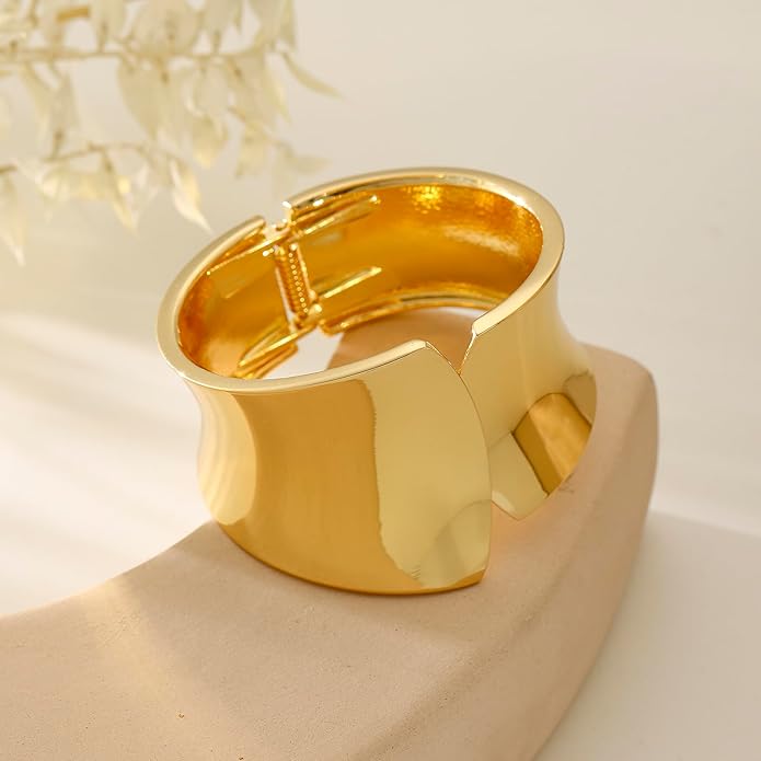 Bangle Bracelets for Women | 14K Gold Plated Trendy Wide Bracelets | Hinged Arm Cuff Bangles Chunky Bracelet for Women