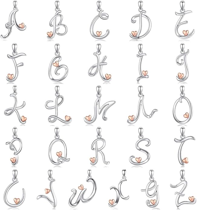 CELESTIA 925 Sterling Silver Initial Necklaces 26 Letter with Rose Gold Heart - 18 Inch Chain