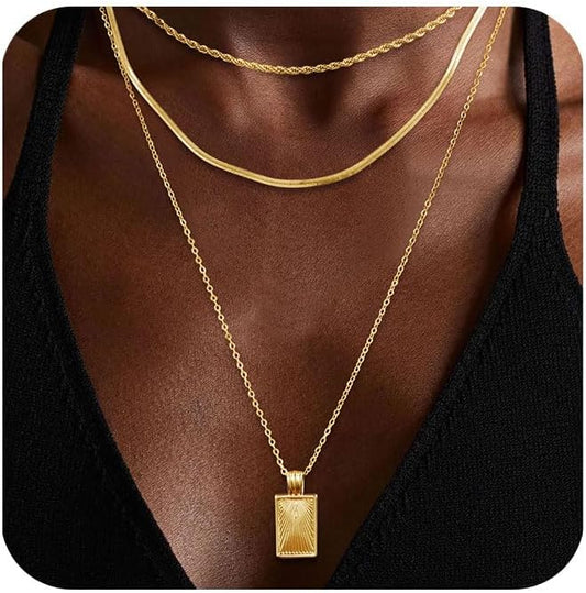 Gold/Silver Layered Necklaces for Women,Dainty 14k Gold Plated Stackable Choker Necklaces for Women,Trendy Layering Coin Chain Pendant Jewelry Set Gifts