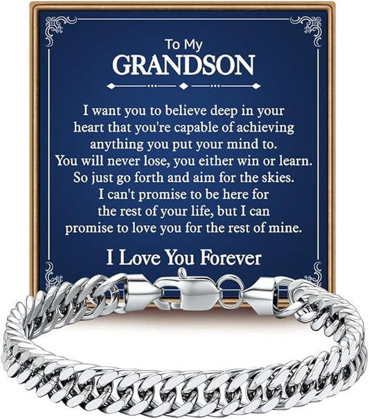 IEFLIFE Bracelet Gifts for Men Him - Silver/Black Stainless Steel Cuban Link Chain Bracelet Gifts for Son Grandson, Fathers Day Anniversary Birthday Gift for Men Husband, 8mm Bracelets Gift Jewelry