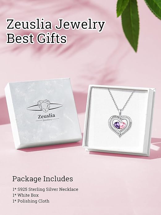 Zeuslia Double Birthstone Necklace Gifts for Wife - 925 Sterling Silver Sunflower/Rose/Crown Cross/Compass/Heart Pendant I Love You Necklace, Anniversary Birthday Gifts for Wife Girlfriend Mom Her