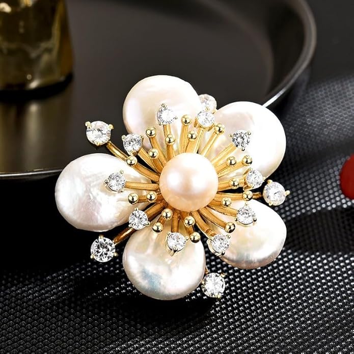 Flower Brooch Pin - Rhinestone Flower Pin 18k Gold Plated - Thanksgiving Day, Birthday, Wedding Gifts for Mom, Wife