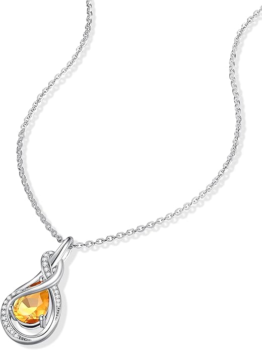 FANCIME TimelessTie Birthstone Necklace for Women White Gold Plated Sterling Silver Ribbon Design Jewelry Knot Pendant Fine Jewelry Gemstone Birthday Graduation Anniversary Christmas Gifts for Women Wife Mother Her