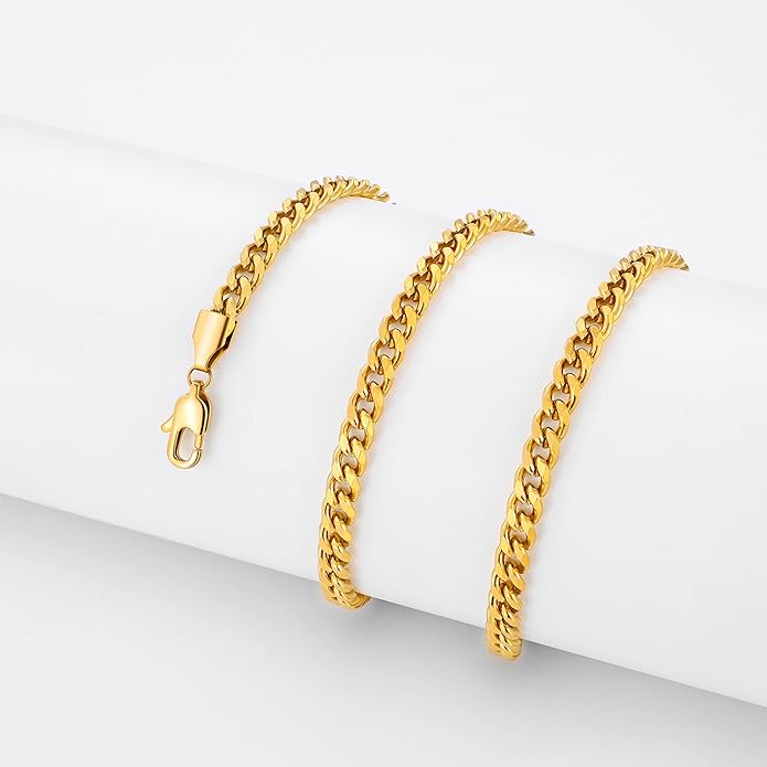 sovesi 3.5/5mm Cuban Link Chain Necklace for Men, Silver Tone/Black/14K Gold Plated Stainless Steel Necklace Chain, Mens Chain 16-28 Inch Jewelry Gift