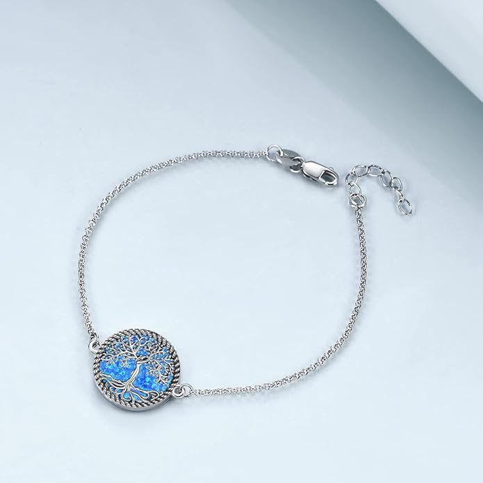 ONEFINITY Tree of Life Anklet Sterling Silver Abalone Shell/Blue Opal/Crystal Tree of Life Ankle Bracelet Tree Jewelry for Women Girls Gifts