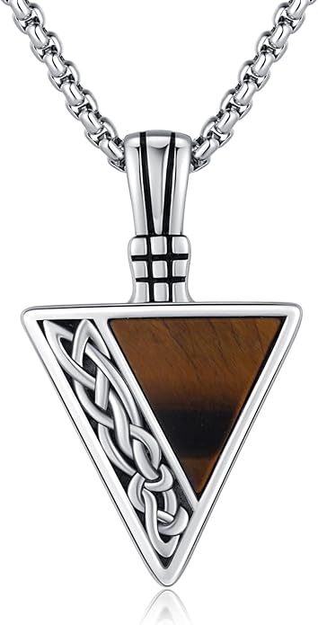 REDSUN Viking Pendant Necklace 925 Sterling Silver Celtic Pendant Abalone/Opal/Onyx/Lapis Lazuli/Turquoise Necklace Viking Amulet Jewelry Gifts for Men Women, with Stainless Steel Chain