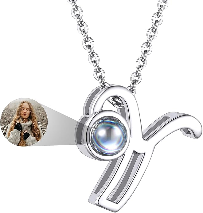 Custom4U Personalized Initial Picture Necklace for Women, Projection Necklace with Picture Inside, Gold/Silver Letter Pendant Necklace, Custom Photo Gifts for Mom Wife Birthday Valentines