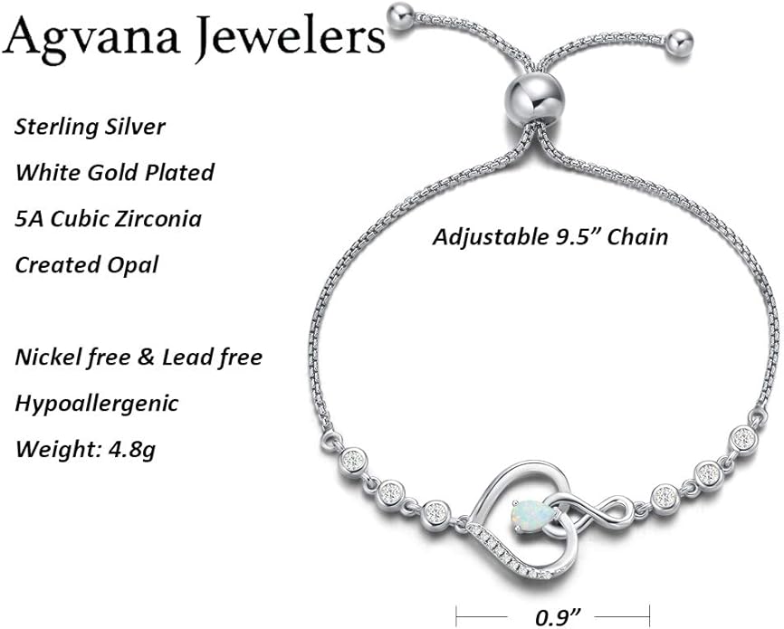AGVANA Heart Birthstone Bracelets for Women Sterling Silver Genuine or Created Gemstone Tennis Bracelet Infinity Love Jewelry Anniversary Birthday Gifts for Wife Mom Women