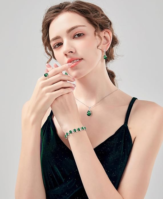 ZCGJWE Wedding Jewelry Set for Women Gem Necklace Earrings Bracelet Luxury Jewelry Set Birthday Valentine's Day Mother's Day Christmas Prom Jewelry Gift