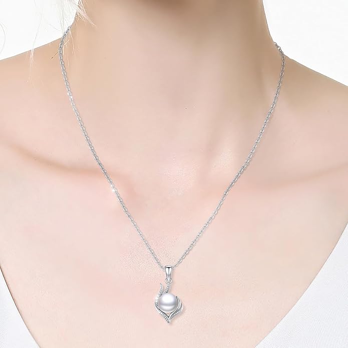Sebina Pearl Pendant Necklace for Women,925 Sterling Silver Pendant Jewelry,Anniversary Christmas Birthday Valentines Gifts for Wife, Mom, Dauhter, Girlfriend,Her