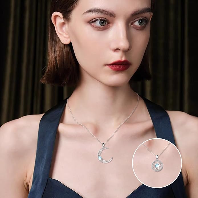 JBAERD Couples BFF Matching Necklaces 925 Sterling Silver Cross/Yin Yang/Sun Moon/Mountain Wave Pendant Necklace Anniversary Birthday Gifts