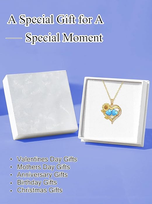 Sunflower Heart Necklace for Women 14K Gold Exquisite Anniversary Birthday Gifts for Wife Mother Her Double Birthstone Pendant jewelry‘You Are My Sunshine’