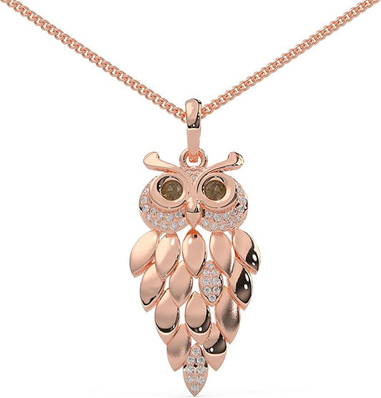 1/6 Cttw Natural Diamond Vintage Owl Pendant Necklace for Women | 925 Sterling Silver with 18" Chain | Fine Jewelry, Gift Box Included