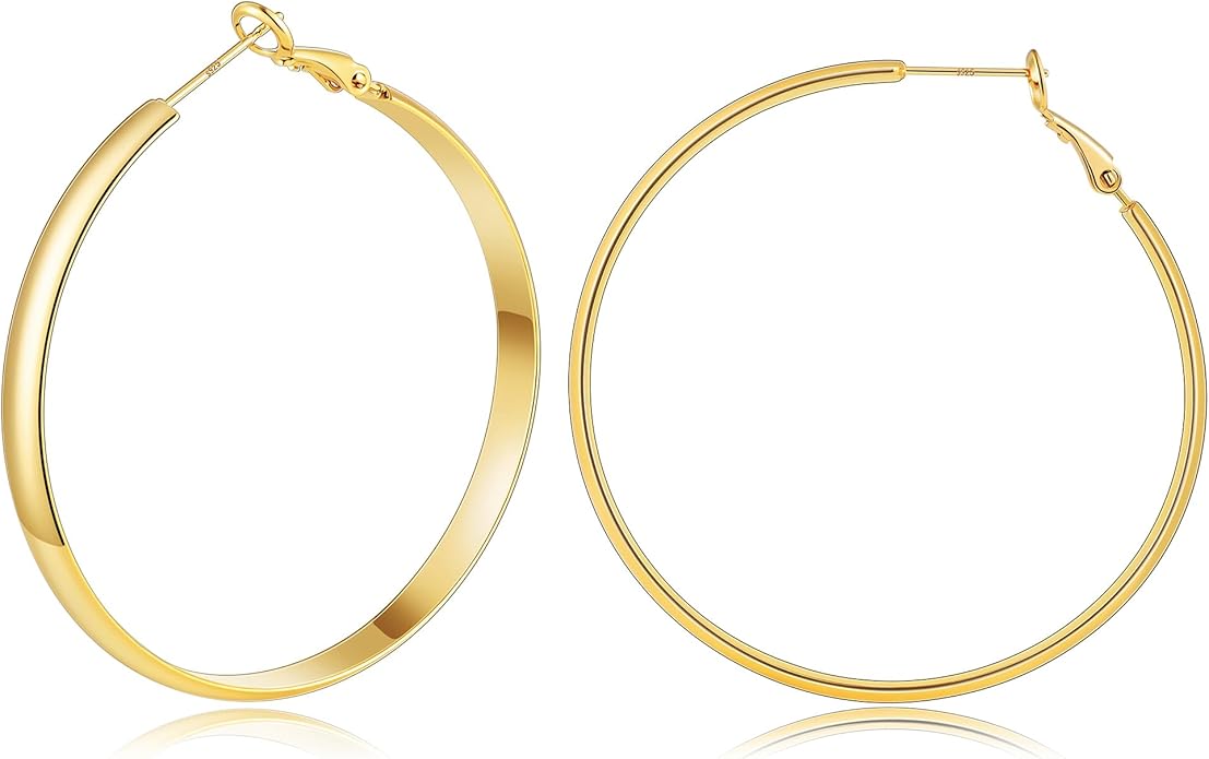 Gacimy 14K Gold Plated Hoop Earrings for Women, 14k Real Gold Plated with 925 Sterling Silver Post, Hypoallergenic Lightweight Thick Hoops Earrings for Women Trendy