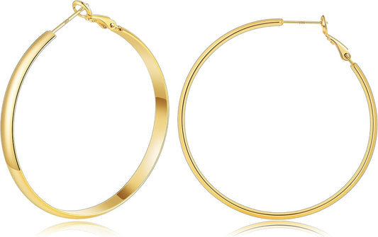 Gacimy 14K Gold Plated Hoop Earrings for Women, 14k Real Gold Plated with 925 Sterling Silver Post, Hypoallergenic Lightweight Thick Hoops Earrings for Women Trendy