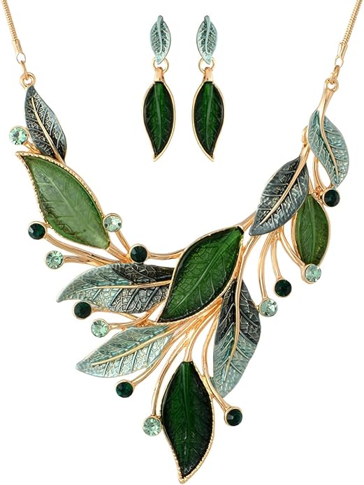 Vintage Chunky Statement Jewelry Set Retro Leaf Floral Geometric Bohemian Boho Bib Necklace Earring Set Fashion Costume Jewelry for Women Girls Wedding Party Prom Unique Gift