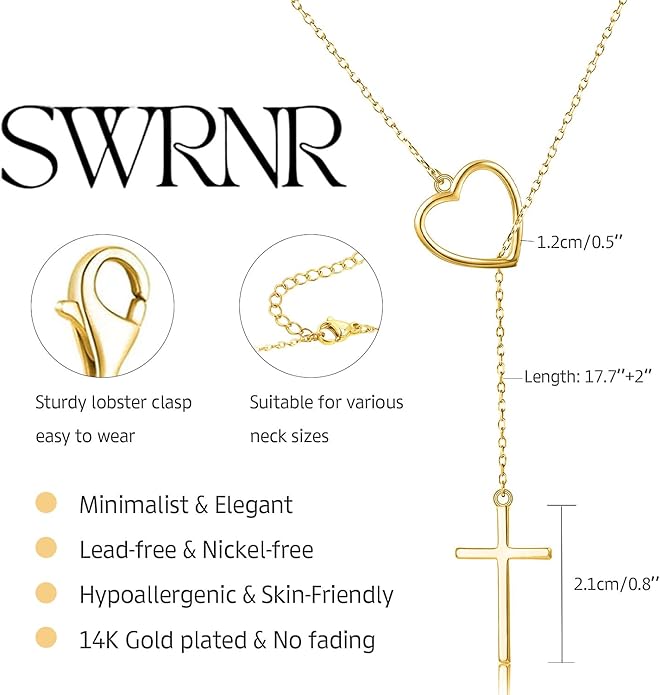 Lariat Necklace for Women, Dainty 14K Gold/Silver Plated Long Necklaces for Women Trendy Simple Layered Y-Shaped Drop Pendant Necklace Adjustable Gold Jewelry Gifts For Her Christmas Stocking Stuffer