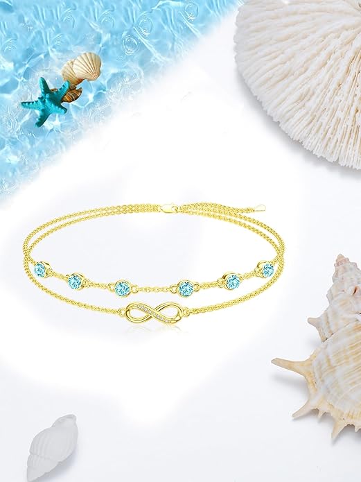 Dorunmo Anklet Bracelets For Women 925 Sterling Silver Birthstone/Infinity/Butterfly/Evil Eye/Turtle/Pineapple/Starfish/Heart Anklets Bracelets Jewelry Gifts for Women