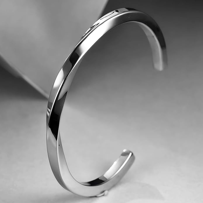 Kim Carrey S925 Sterling Silver Bracelet, Open Bangle Cuff Design, Men's Stacked Bracelets Gift Jewelry for My Man