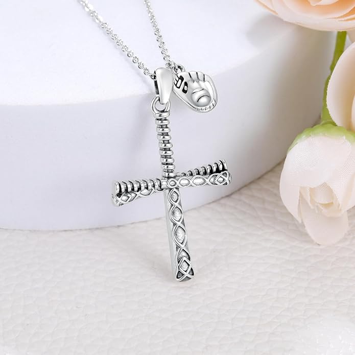 Taioiat Baseball Necklace for Men 925 Sterling Silver Sports Necklace Baseball Cross Necklace Jewelry Gifts for Women Men