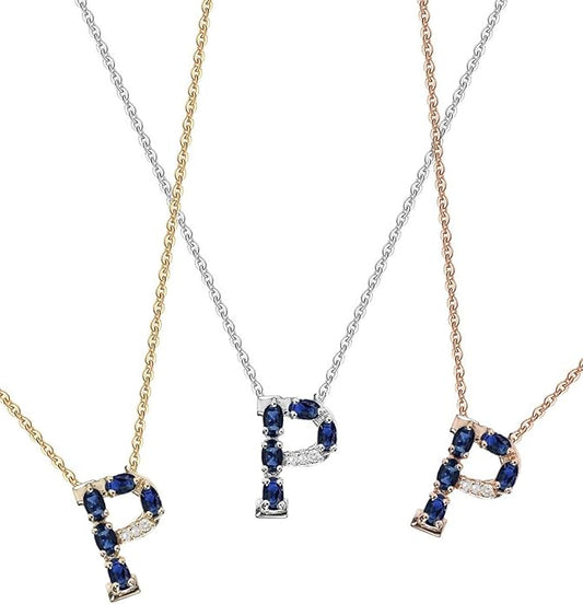 Albert Hern Blue Sapphire Initial Necklace With Diamonds & 18K Gold Chain | Irresistible Letter Pendants Jewelry | Perfect Valentine’s Day, Anniversary & Birthday Gift