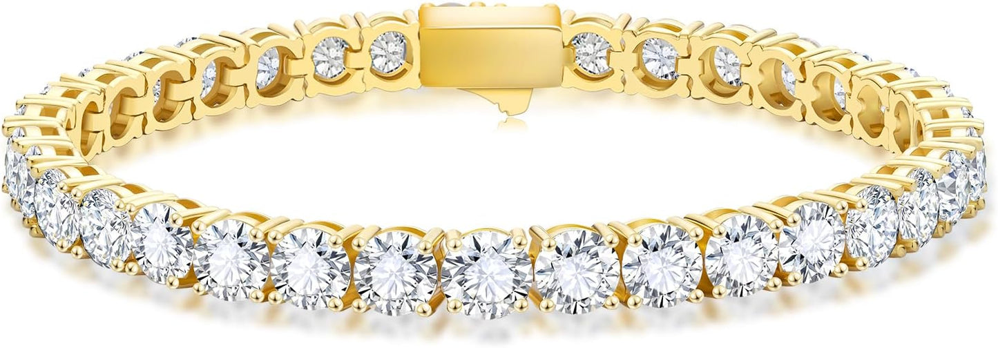 KRKCLIFE Tennis Bracelets for Women Men, 14K Gold Plated Hypoallergenic Classic Round AAAAA Cubic Zirconia, 3/4/5mm Width, Elegant Jewelry Anniversary Birthday Gifts for Her Him Wife Mom 6.5-8 Inch