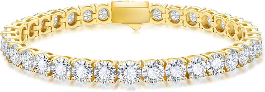 KRKCLIFE Tennis Bracelets for Women Men, 14K Gold Plated Hypoallergenic Classic Round AAAAA Cubic Zirconia, 3/4/5mm Width, Elegant Jewelry Anniversary Birthday Gifts for Her Him Wife Mom 6.5-8 Inch
