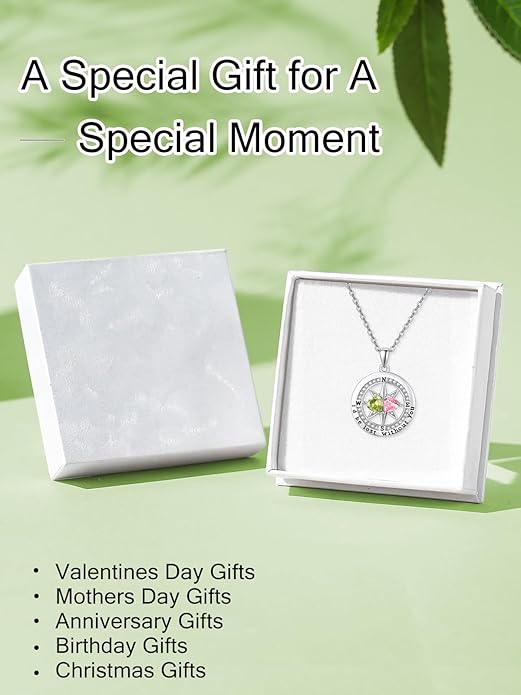 Compass Birthstones Necklace for Women, Exquisite Anniversary Birthday Gifts for Wife Her Double Birthstone Pendant jewelry ‘I'd be Lost Without You’