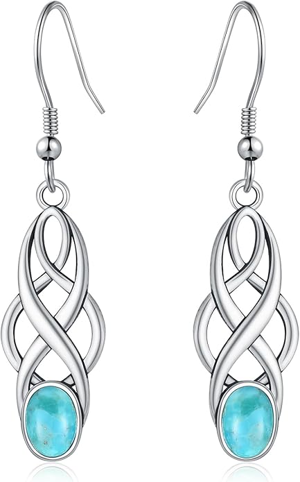 Turquoise Earrings Sterling Silver Lightweight Celtic Dangle Earrings Celtic Jewelry for Women