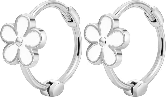 925 Sterling Silver Earrings for Women Dainty Dripping Oil Enamel Daisy Flowers Earrings Minimalist Style Jewelry Sensitive Earrings for Women Hypoallergenic Huggie Hoops