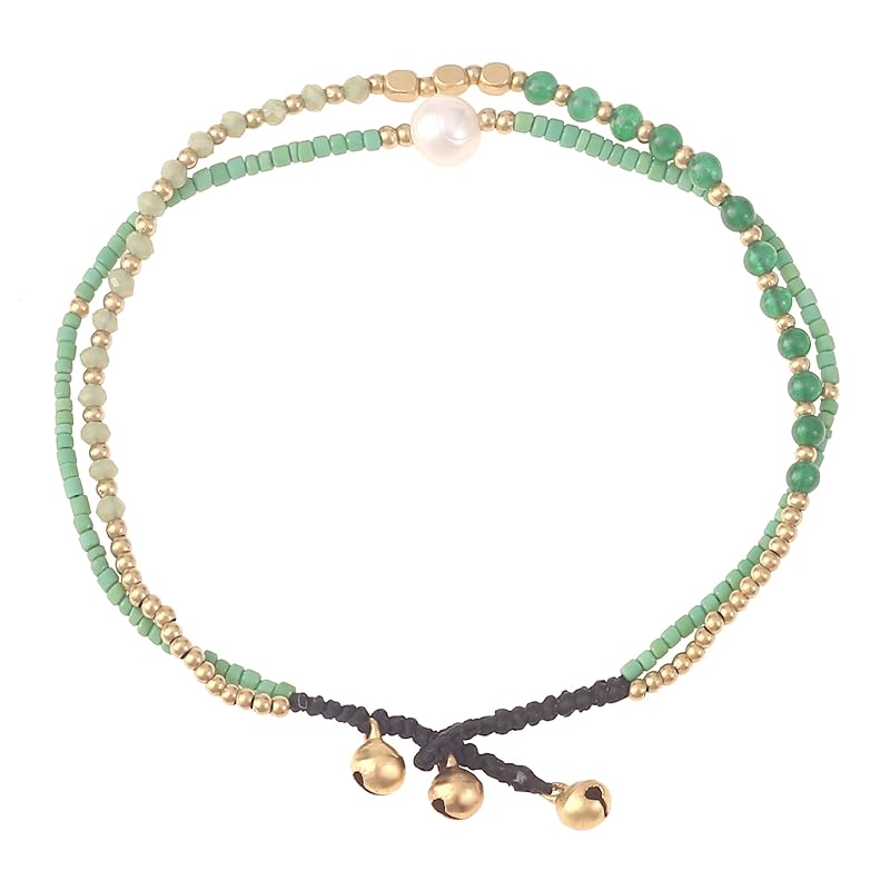 Made by Nami Boho Surfer Anklet Waterproof & Adjustable Beaded Anklets for Women Beachy Ankle Bracelet Made from Waxed Cotton Rope and Beads for Summer and Hippie Style (Green Pearl)